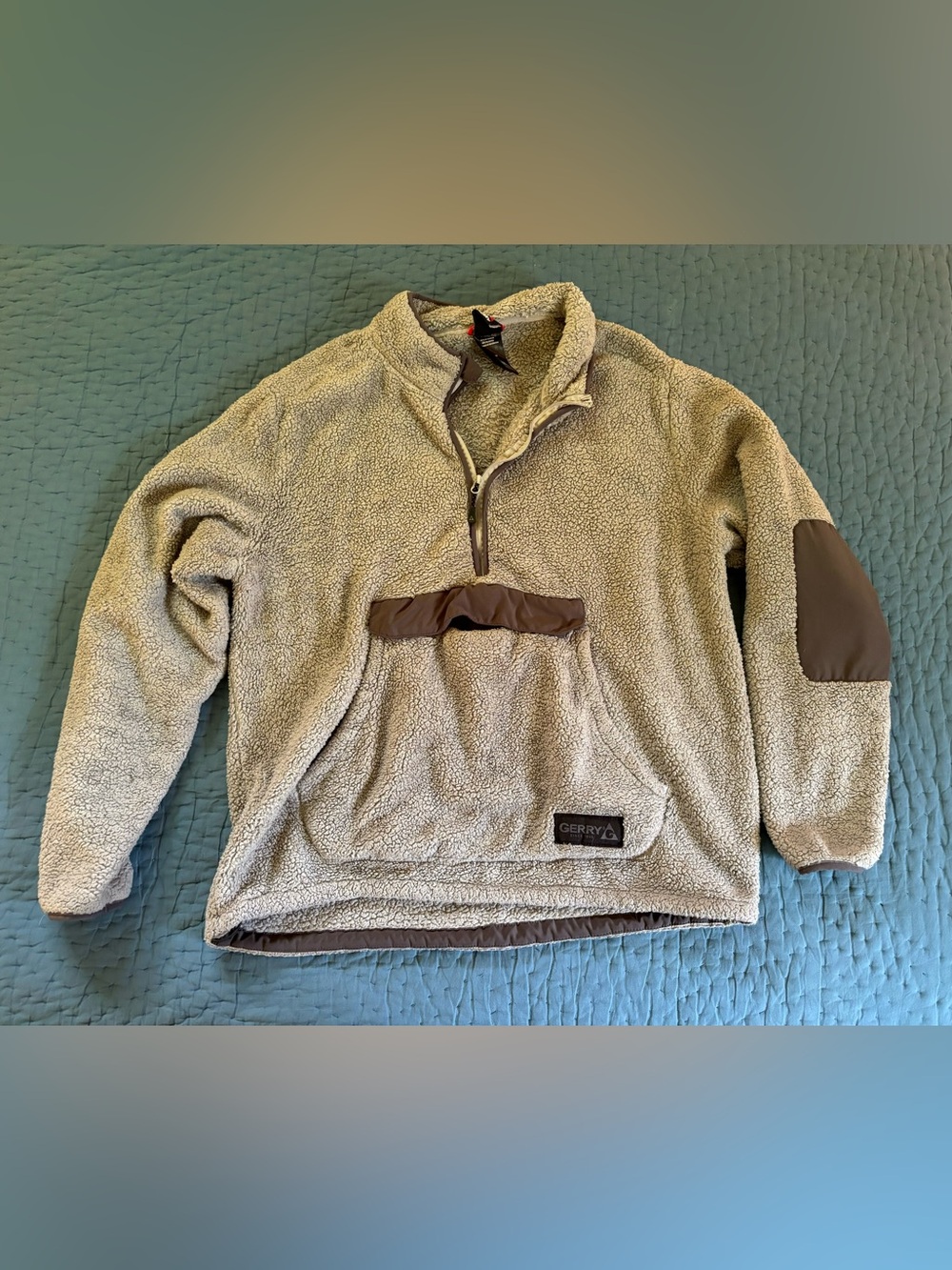 Gerry Weber Men's Light Beige Sherpa Half-Zip Pullover with Grey Trim